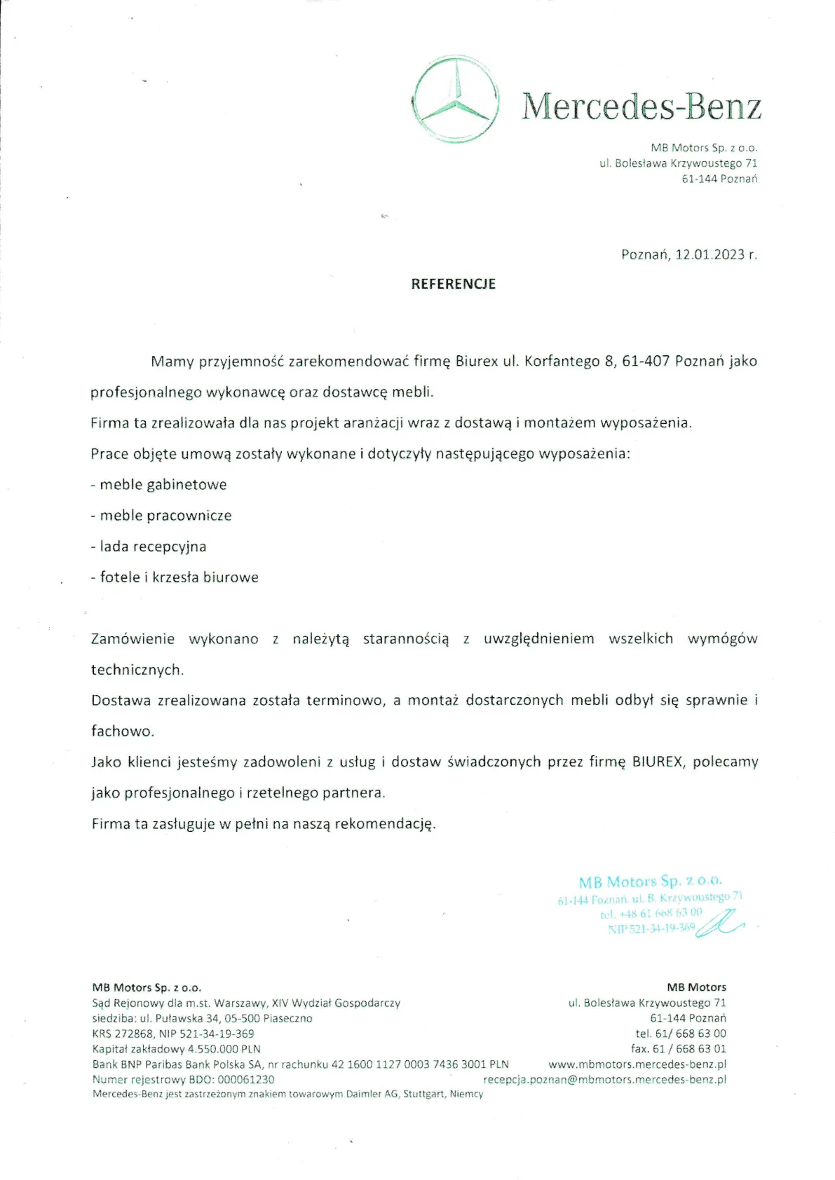 Referencje Mercedes Benz