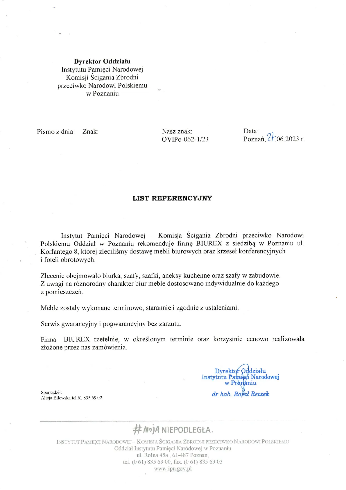 Referencje Instytut Pamięci Narodowej